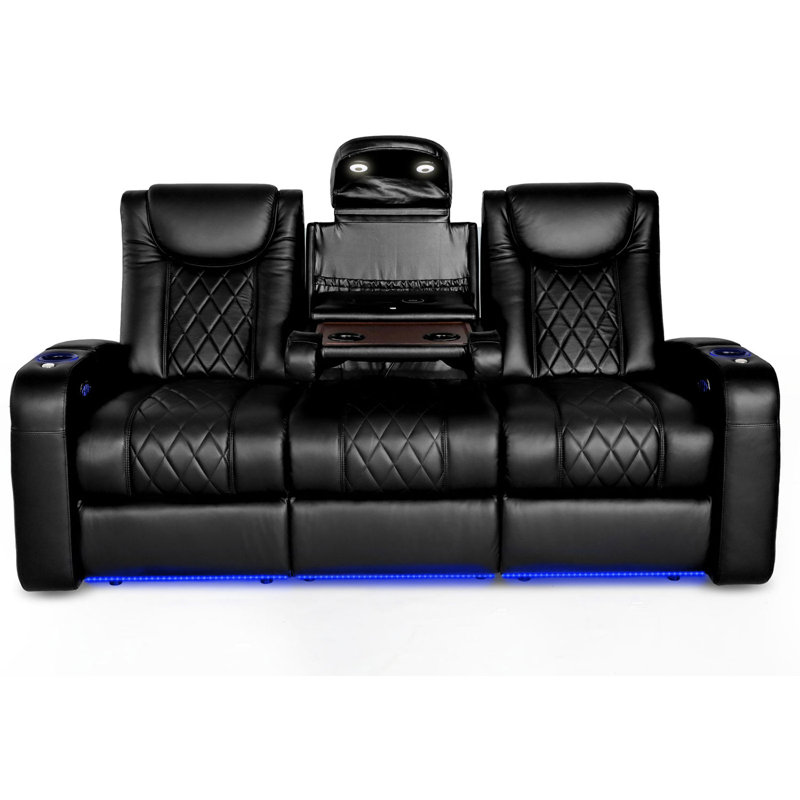 Azure Upholstered Microfiber / Microsuede Power Reclining Home Theater Seating with Cup Holder, Sand Microfiber/Microsuede