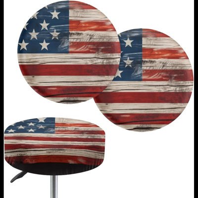 Retro American Flag Stool Covers Round,2Pack Patriotic Round Bar Stool Covers Washable Bar Stool Slipcovers With Elastic Edge