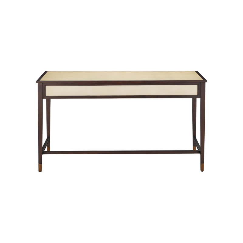 Evie Solid Wood Writing Desk, Ivory, Dark Walnut, Brass
