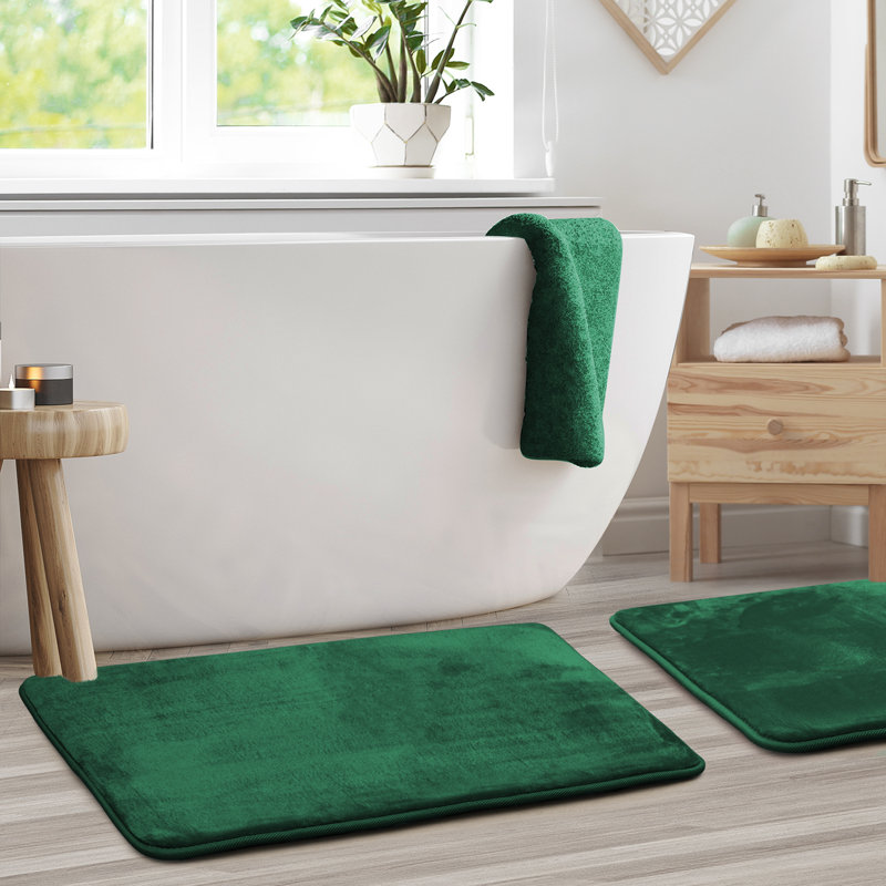 Steph Luxury Ultra Soft and Absorbent Memory Foam Bath Rug Set with Non-Slip Backing, Large: 20"W x 34"L, Hunter Green