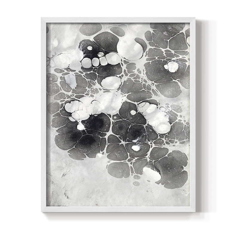 Marbling XIII Framed Print - Solid Wood, 21" H x 12" W, Blanc