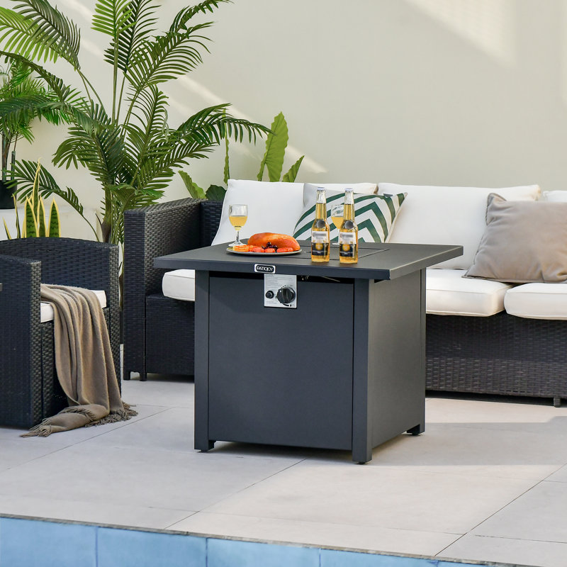 Table de foyer d'extérieur au propane en fer avec couvercle H 25 po x l 32 po Shurla
