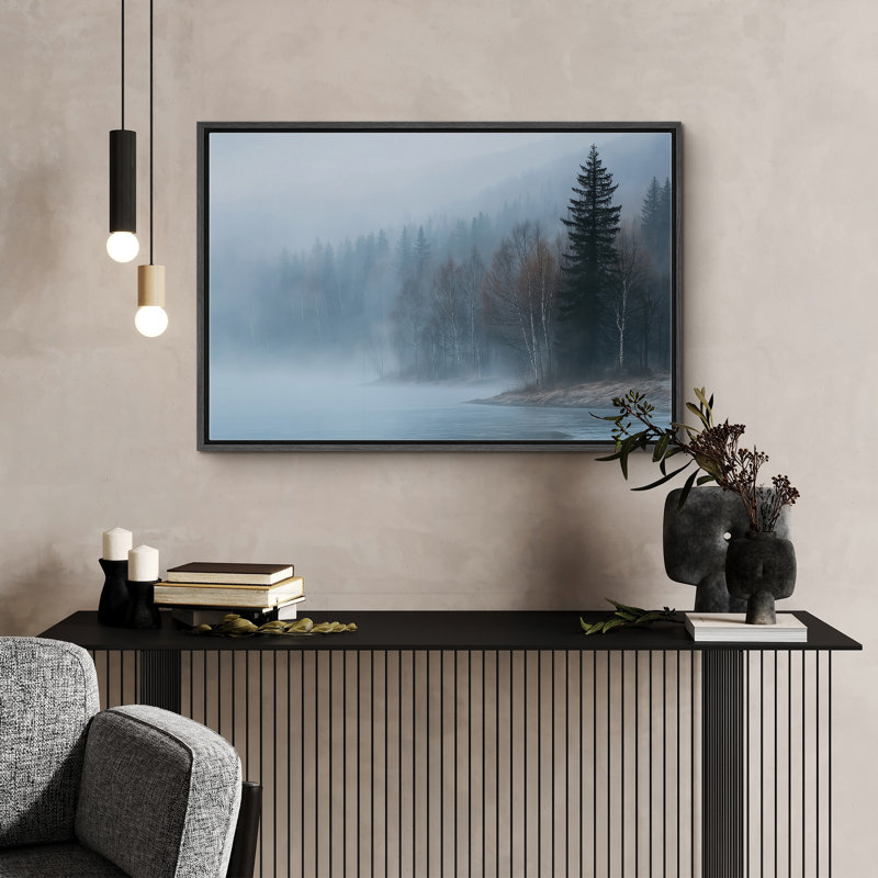 «Foggy Forest Lake with Pine Trees Wall Decor», reproduction d'art sur toile encadrée, H 24 po x l 36 po x P 1,5 po