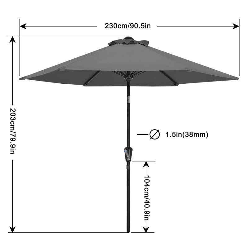 Parasol Cutts Market, Gris foncé, 7.5'