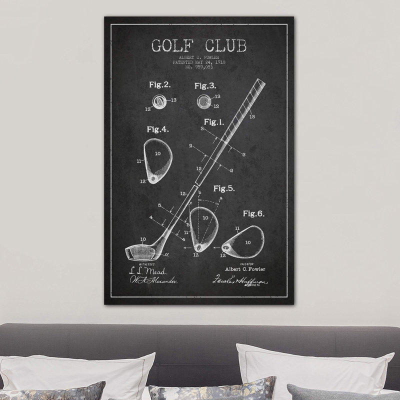 Golf Club Charcoal Patent Blueprint - Wrapped Canvas Print, 101.6 cm H x 66.04 cm W x 3.175 cm D