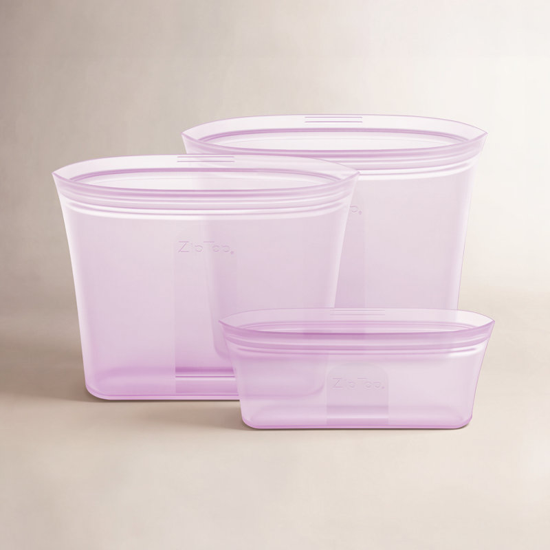 Sacs de rangement pour aliments réutilisables à fermeture éclair | Ensemble de 3 sacs [Lavande] | Va au micro-ondes, au lave-vaisselle et au congélateur