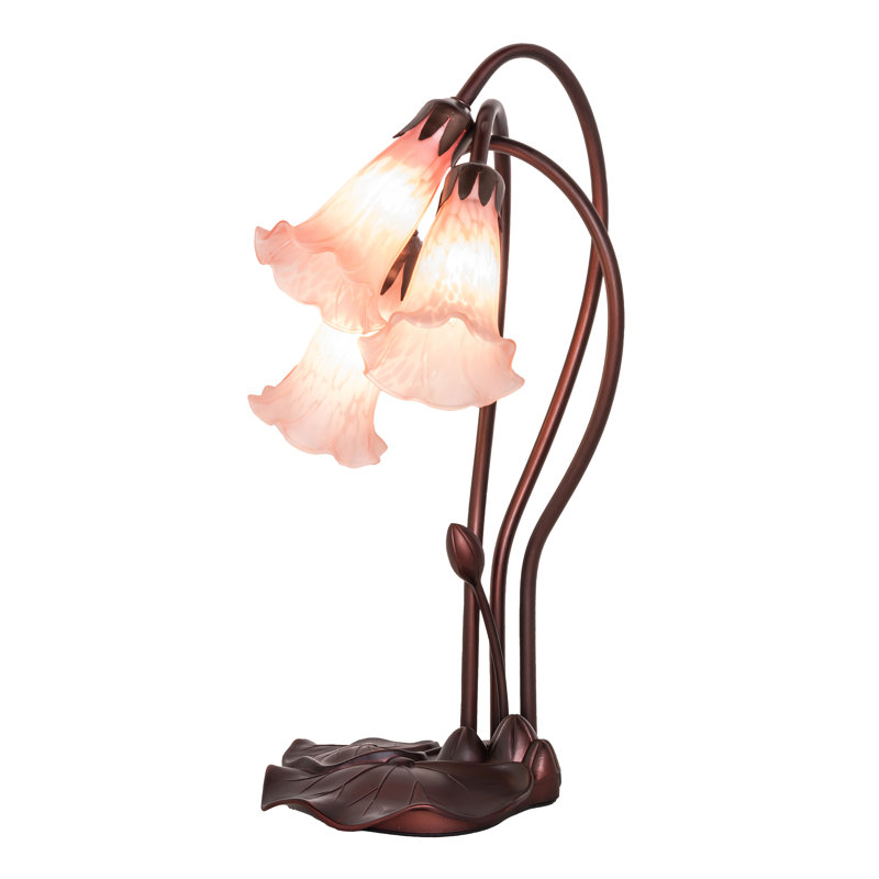 16" High Pink Tiffany Pond Lily 3 Light Accent Lamp, Pink