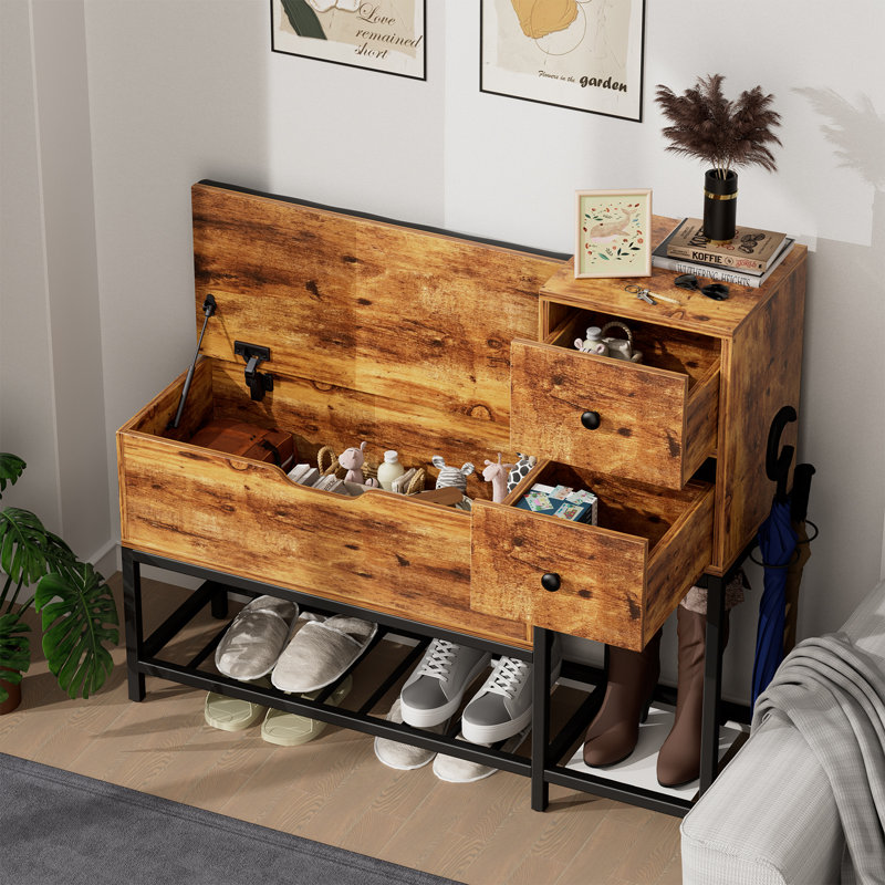 Grand arbre d'entrée 39 "avec banc et rangement pour chaussures Abi, Brun foncé