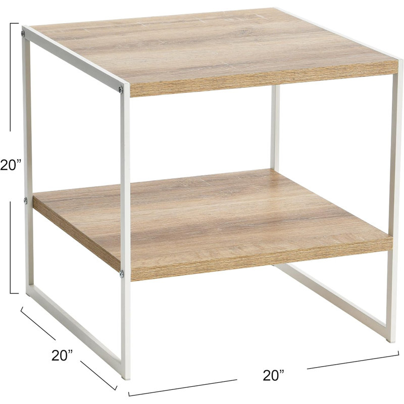 Household Essentials Square Wooden Side Table/End Table With Storage Shelf, Beige
