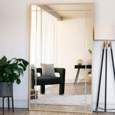Aimi - Gold Metal Rectangle Window Wall & Leaner Mirror