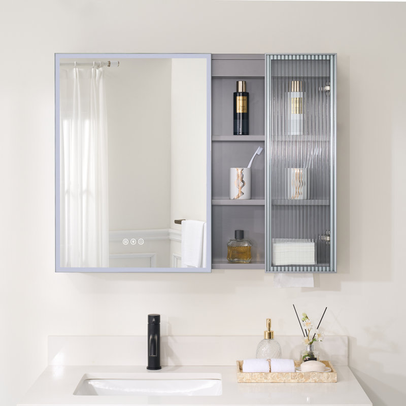 Armoire à pharmacie à fixation en surface 28 po avec miroir et tablettes, gris, H 28 po x l 36 po x P 5,90 po