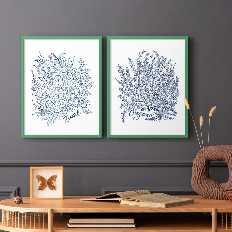 «Summer Herb Garden Sketches I», reproduction encadrée de qualité supérieure - prête à être accrochée - aucun clou requis - aucun clou requis