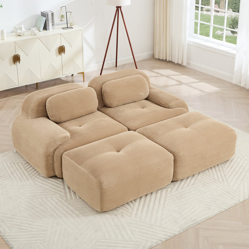 Luxury Corduroy Fabric Modular Sofa For Free Combo Separation, Anti-Slip Design High-Resilience Sponge Fits Living Rooms Bedrooms Audiovisual Room