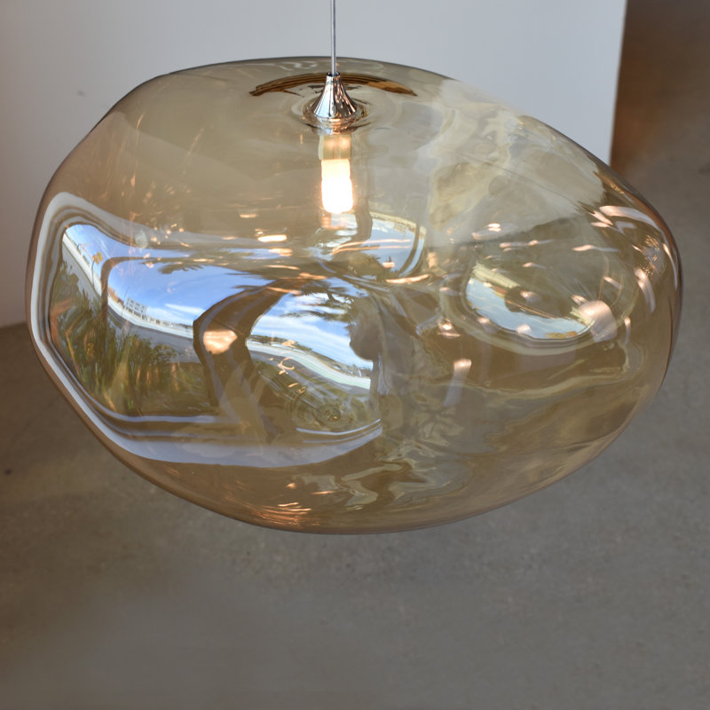 Kloud 1 - Light Single Globe Pendant, Brass, Light Amber, 4.5" H x 9.5" W x 7.5" D
