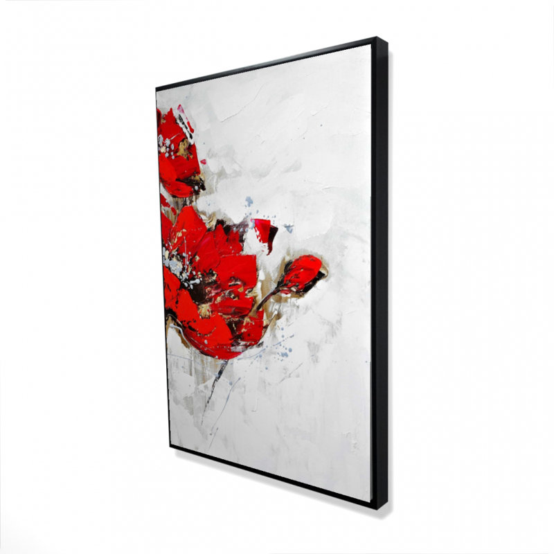 Abstract Red Flowers Canvas | White Frame | Home Decor Art