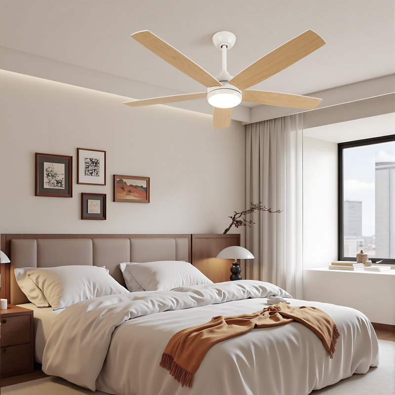 Modern Wooden LED Ceiling Fan Light With Remote, Natural Wood