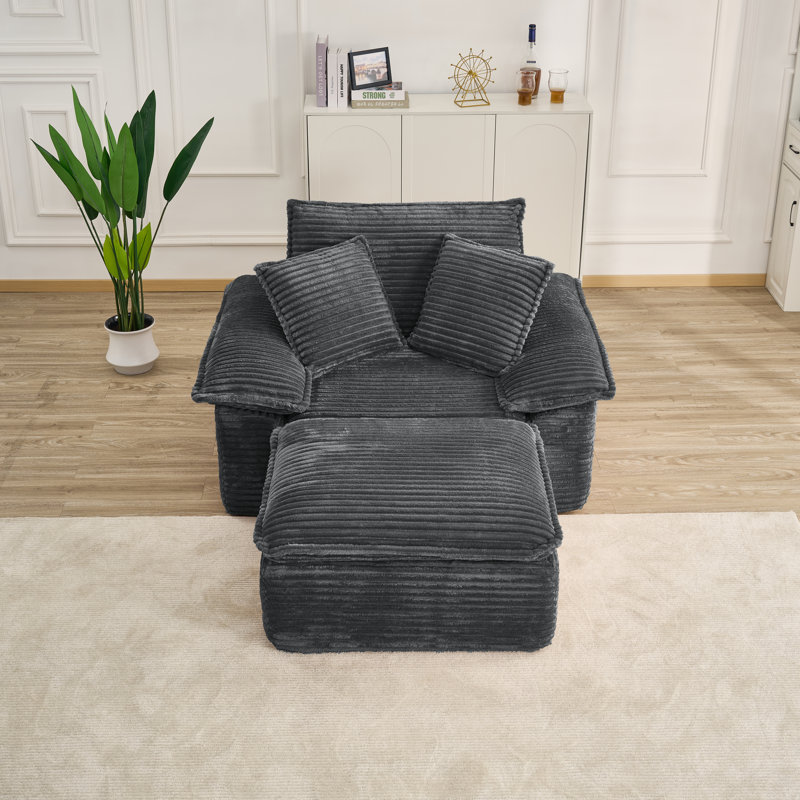 Fauteuil surdimensionné en velours côtelé de 47 po avec repose-pieds, Grey