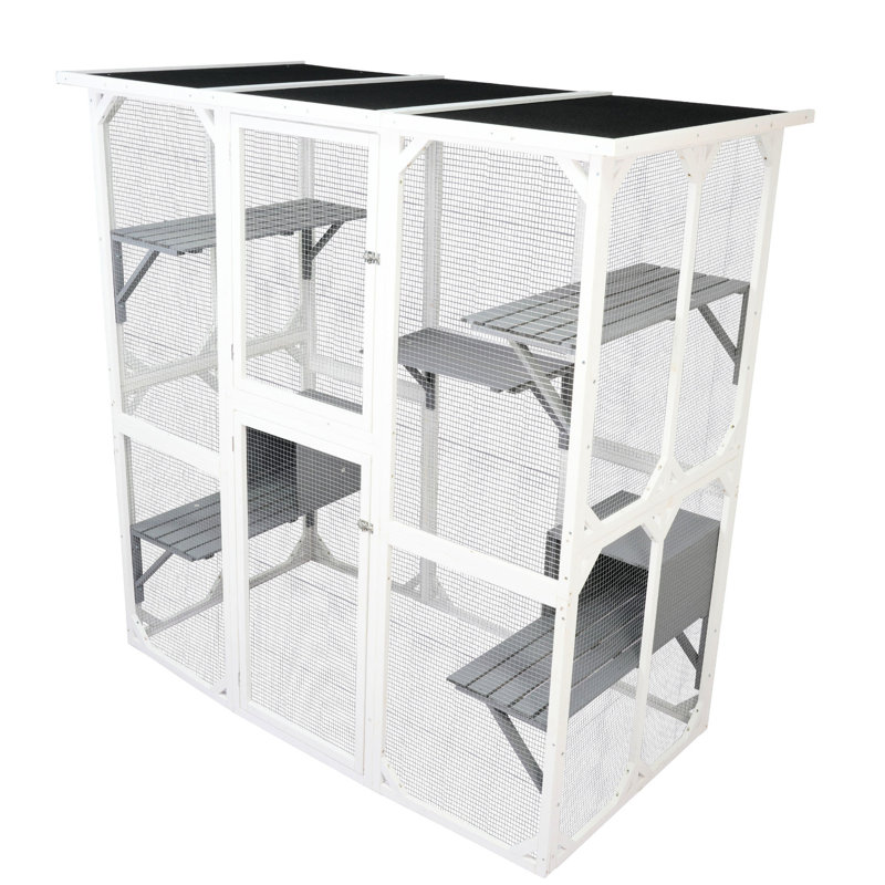 Enclos moyen pour animaux de compagnie, cage en bois blanche pour une cabane de jeu sécurisée, aimant les animaux de compagnie