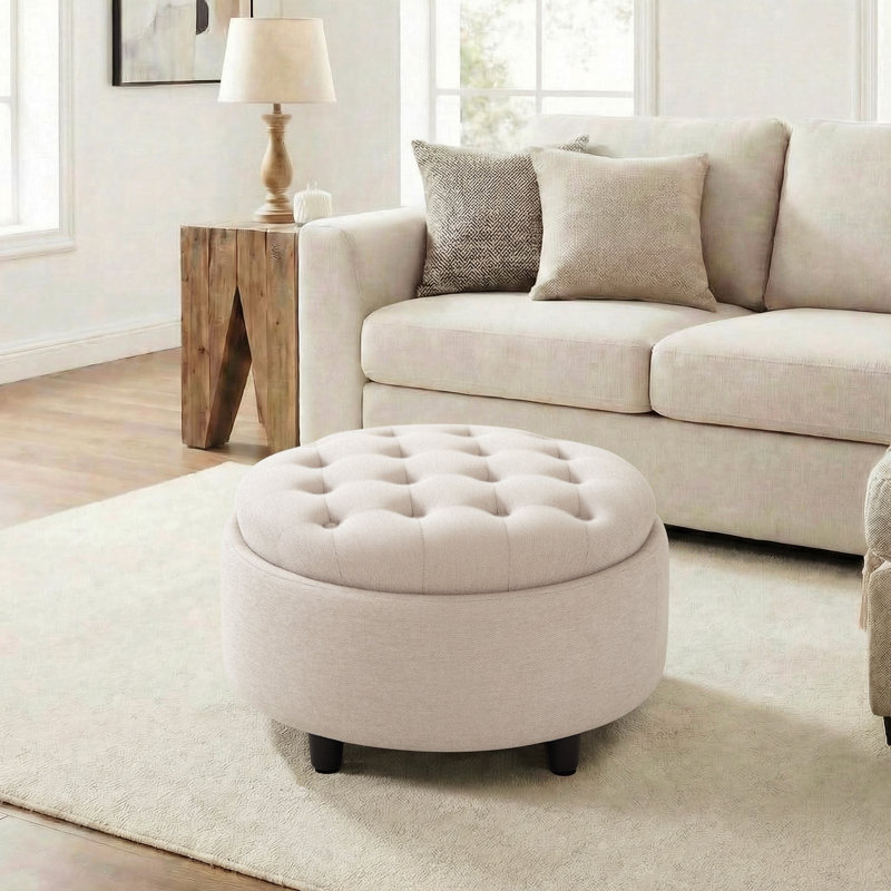 Repose-pieds capitonné avec rangement et plateau rabattable, Beige