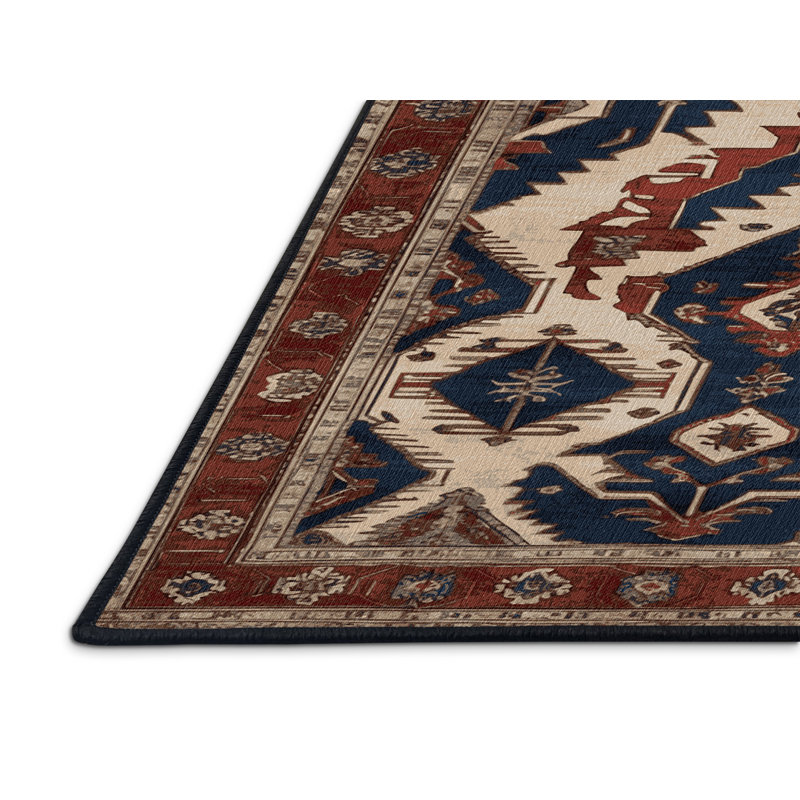 Machine Washable Persian Black Area Rug, Rectangle 6' x 9'
