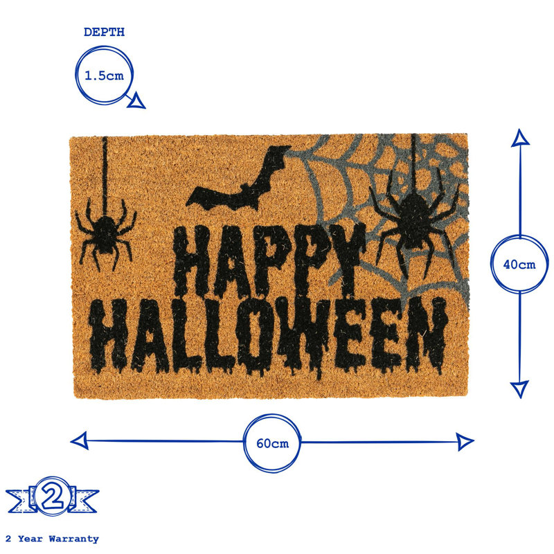 Nicola Spring - Halloween Coir Door Mats - 60 x 40cm - Spider
