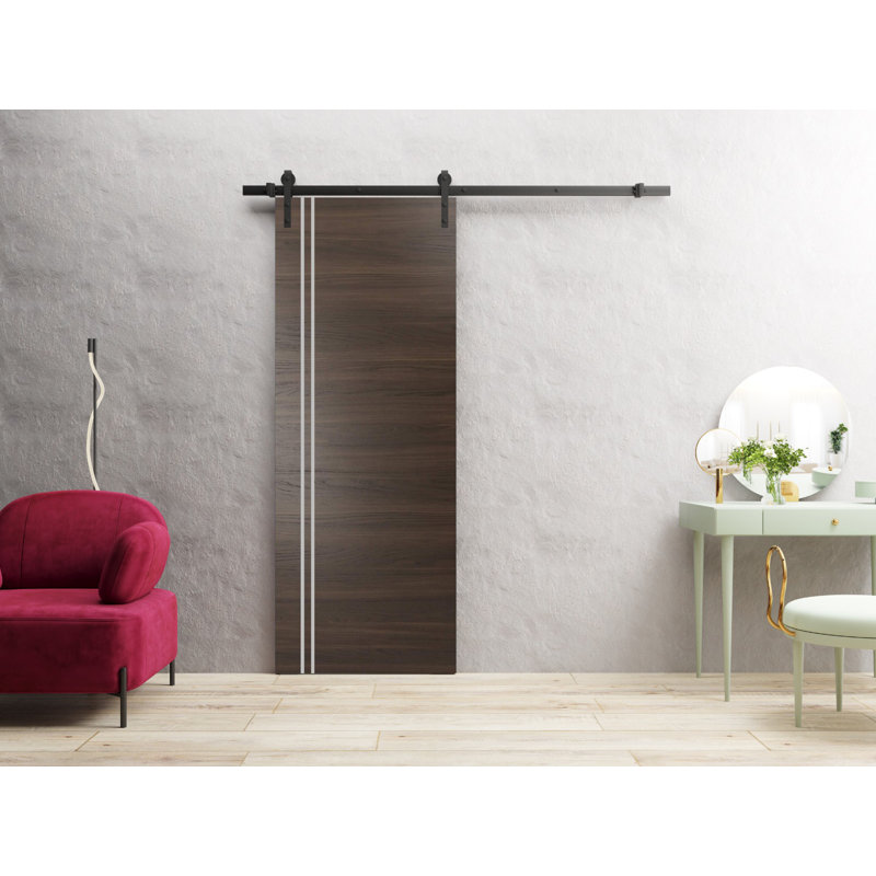 Porte de grange en bois massif massif, Frêne chocolat, 28 po x 96 po