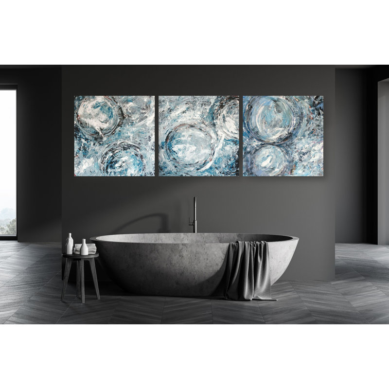 «Aqua Azul Set II» par John Beard - reproduction d'artiste sur toile, H 48 po x l 144 po x P 2 po, Noir