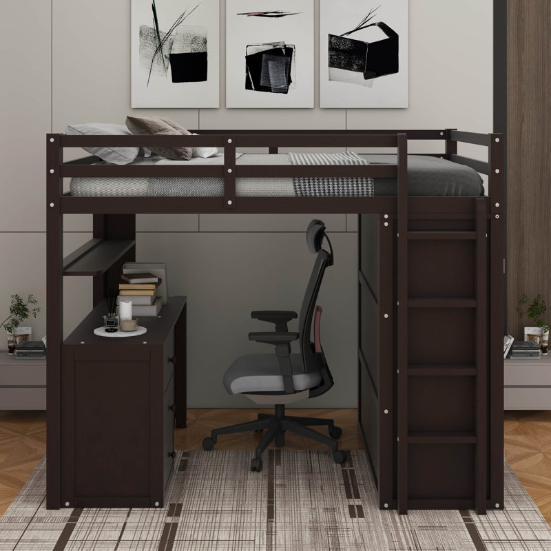Full Loft Bed With Drawers,Desk And Wardrobe, Espresso