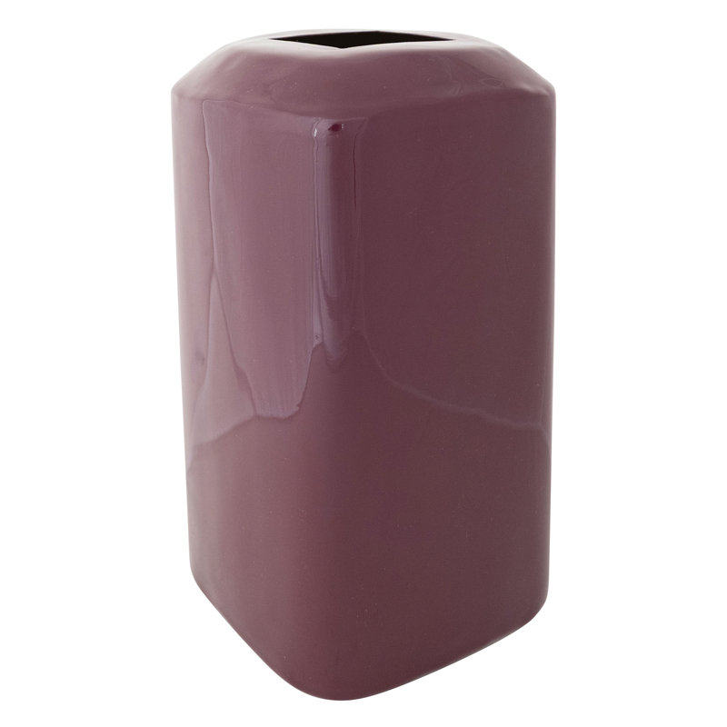 Vase carré en métal émaillé, H 12 po x l 6,25 po x P 6,25 po, Mauve