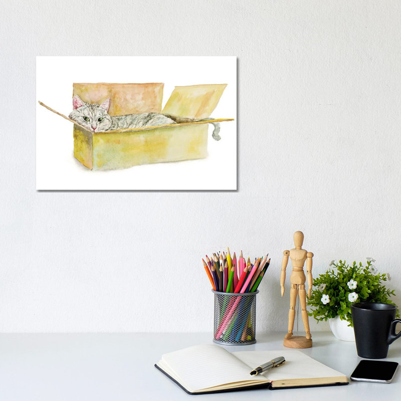 Tabby Cat In The Box by Alexey Dmitrievich Shmyrov - Wrapped Canvas Gallery-Wrapped Canvas Giclée, 20.32 cm H x 30.48 cm W