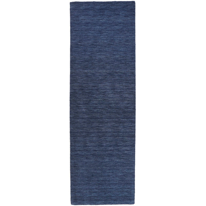 Tapis en laine tissé à la main Kaden, Tapis de couloir 2 pi 6 po x 8 pi, Bleu
