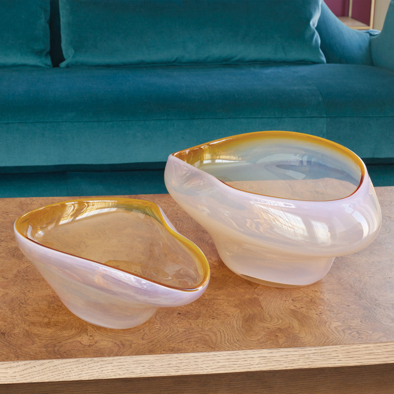 Harmony Bowl, 8" H x 16.5" W x 9.5" D, Cloudy/Amber