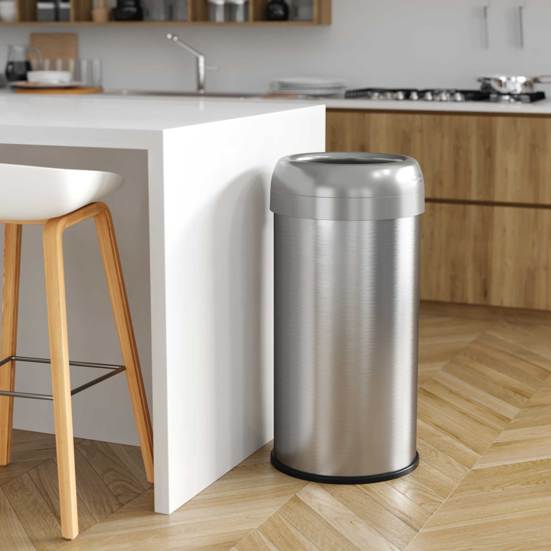 Stainless Steel Open Kitchen Trash Can - 16 Gallons halo