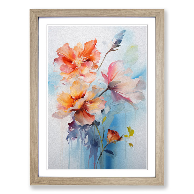 Floral Gestural No.3 - Framed Print, Oak Framed, 64cm H x 46cm W