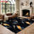 Abstract Wave Pattern Area Rug, Dark Blue Gold Swirl Design, Machine Washable Non Slip, Indoor Decor for Living Room Bedroom Entryway Front Door Kitchen Balcony Apartment Modern Home-129037076