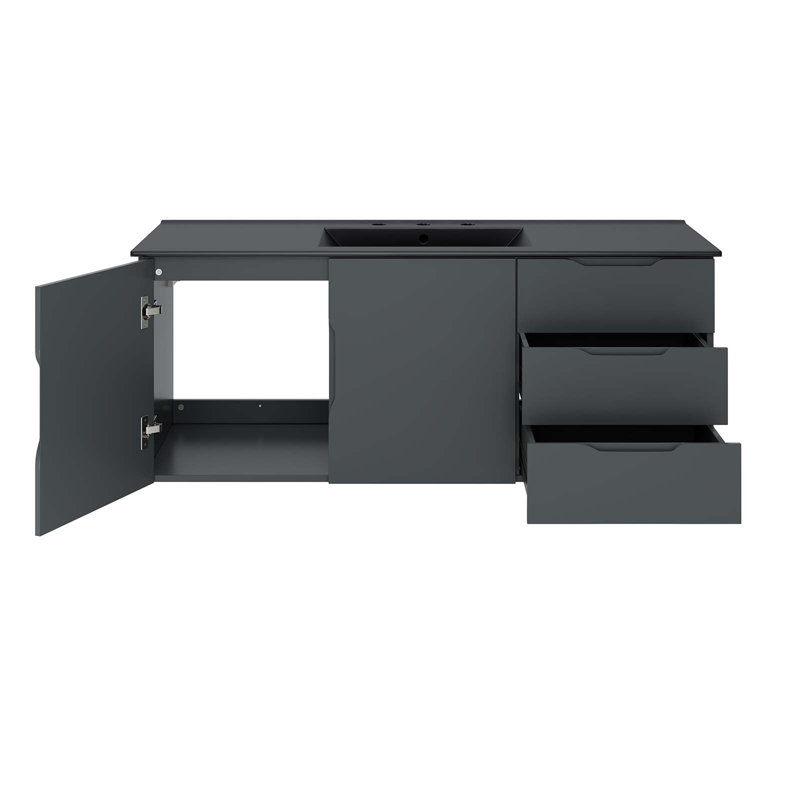 Vitality 48" Gray Black Wall-Mount Single Sink Bathroom Vanity