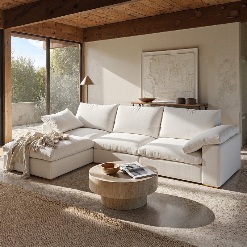 110.2" Cloud Couch,Oversized Modular Comfy Sofa for Living Room, L Shaped  Sectional Couches,Deep 3-Seat with Ottoman, White