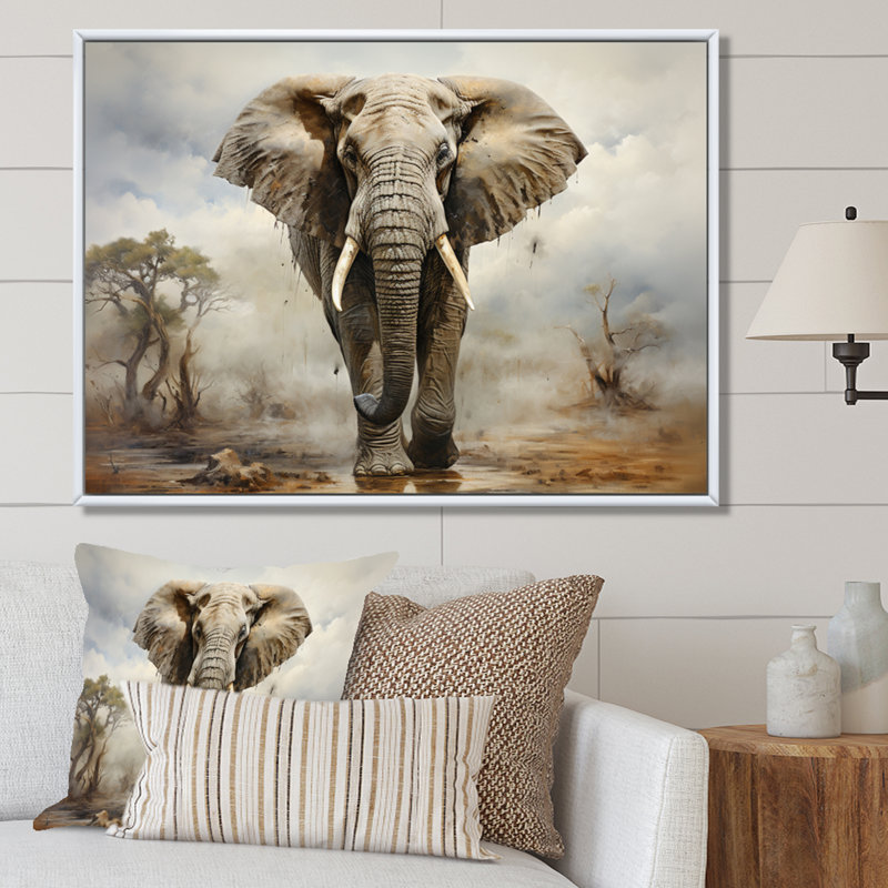 «Elephant Graceful Elephant», reproduction sur toile, Cadre flottant blanc, H 24 po x l 32 po x P 1 po
