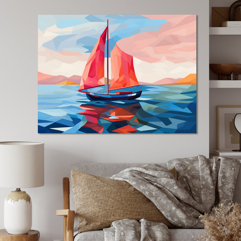 Coucher de soleil sur un bateau à voile IV - Bateau, art mural, Toile tendue, H 30 po x l 40 po x P 1,5 po