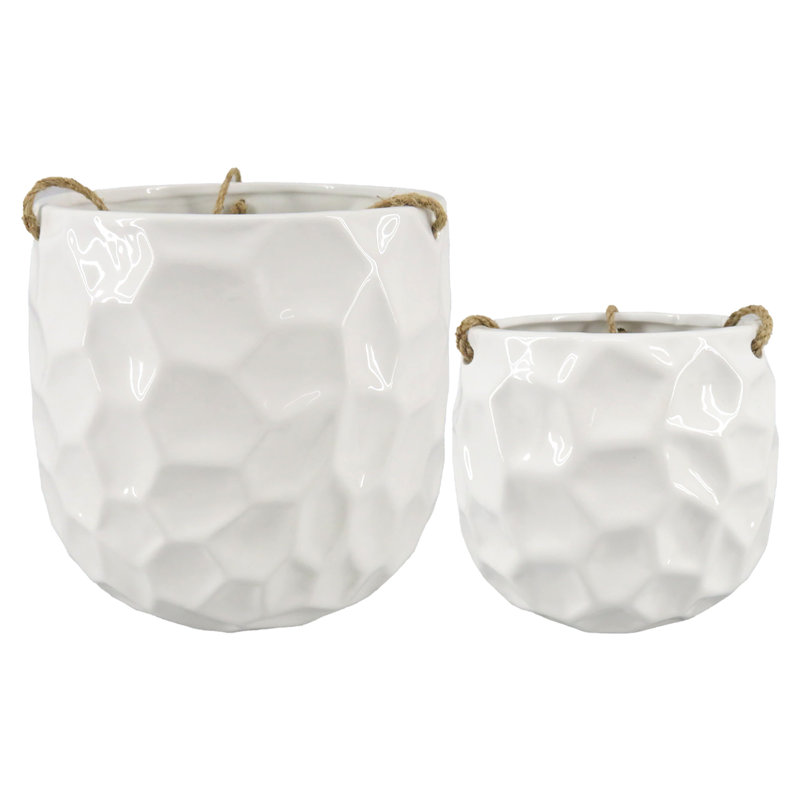 Ensemble de 2 jardinières suspendues biologiques blanches, P 6,25 po, P 8,25 po, White Organic