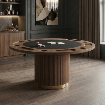 Robinswood Pedestal Convertible Game & Dining Table With Reeded Drum Base And 6 Cup Holders