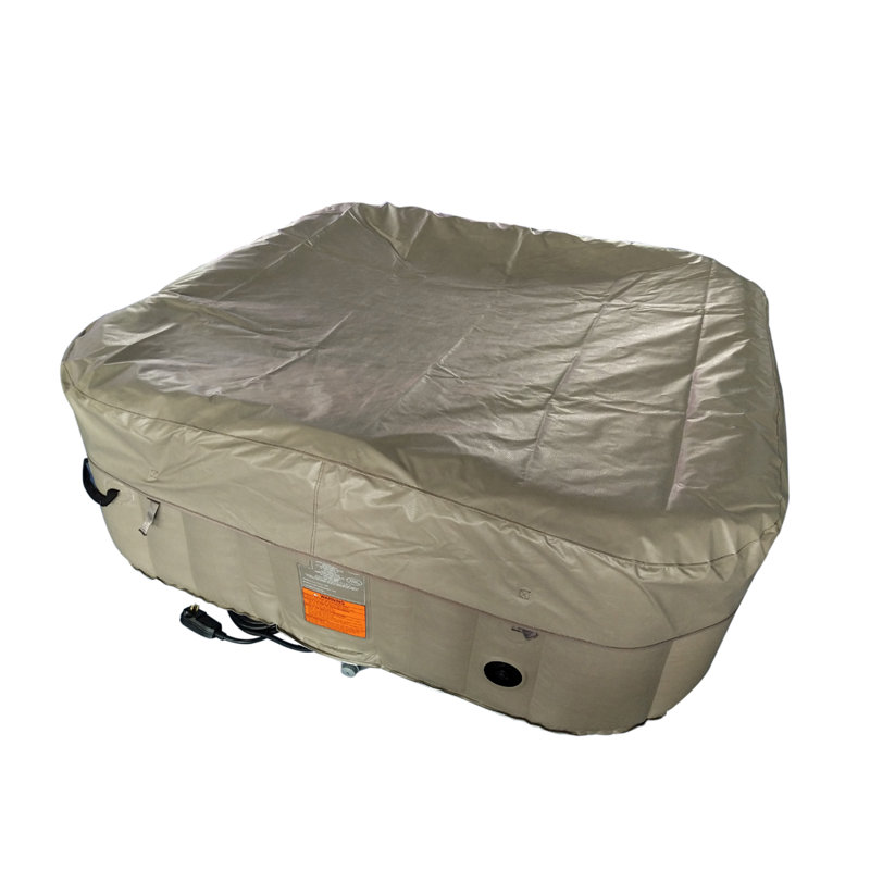 Brown and White 6-Person Square Inflatable Hot Tub Spa with Cover