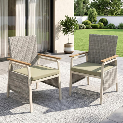Chaises de salle à manger d'extérieur en aluminium et rotin, fauteuil de salle à manger d'extérieur résistant aux intempéries avec coussins amovibles