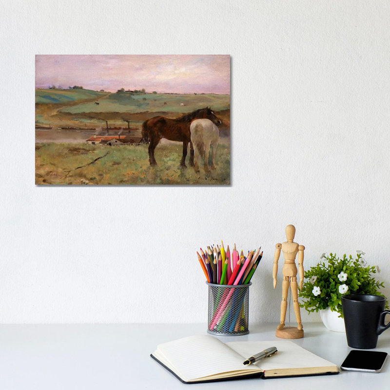 Horses In A Meadow, 1871 by Edgar Degas - Wrapped Canvas Print, 20.32 cm H x 30.48 cm W