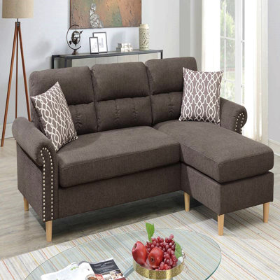Tan Colour Polyfiber Reversible Sectional Sofa Set Chaise Pillows Plush Cushion Couch Nailheads