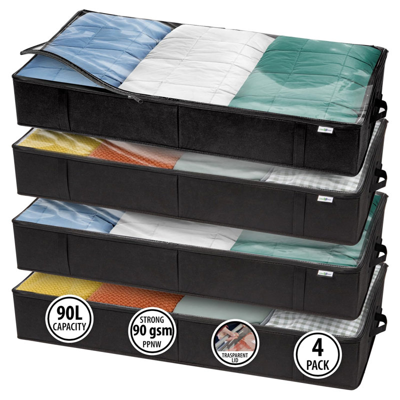 Closet Organizers And Storage - Maximize Space With Under Bed Storage Containers & Clothes Storage - Ideal Closet Organizer, Toy Storage Organizer & Underbed Storage (Black, 4 Pack)