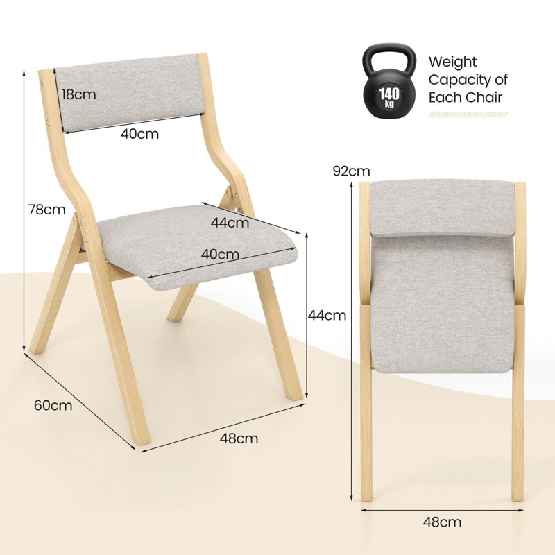 Arieli 44cm H Upholstered Folding Side Chair, Grey, Natural Wood