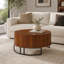 Table basse 31,5 po à plateau relevable rond avec rangement caché, table de bout Mid-Century moderne cannelée avec base en métal pour le salon