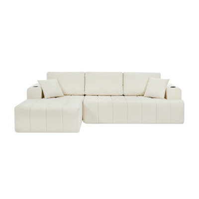 108" L-Shaped Chenille Cloud Boneless Modular Sectional Sofa with Chaise, Modern Upholstered Compression Couch with Cup Holders & Side Storage Pockets for Living Spaces, Tool-Free Instant Setup