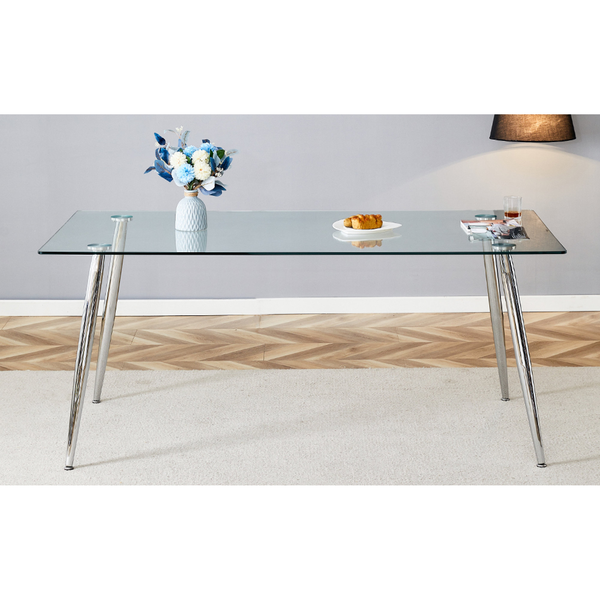 Wrought Studio Modern rectangular glass dining table for 46 people